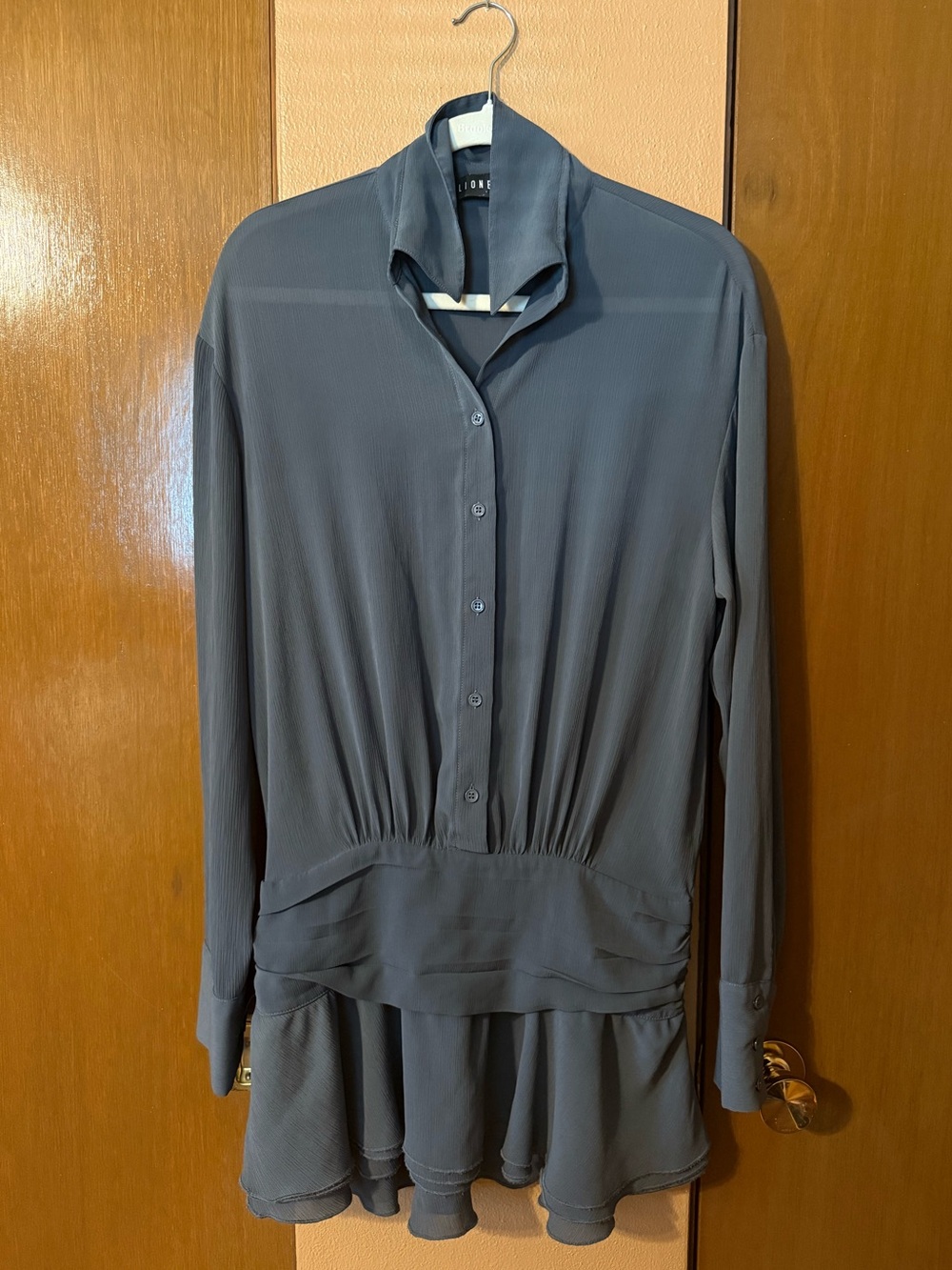 Lioness Slate Grey Long Sleeve Tiered Shirt Dress